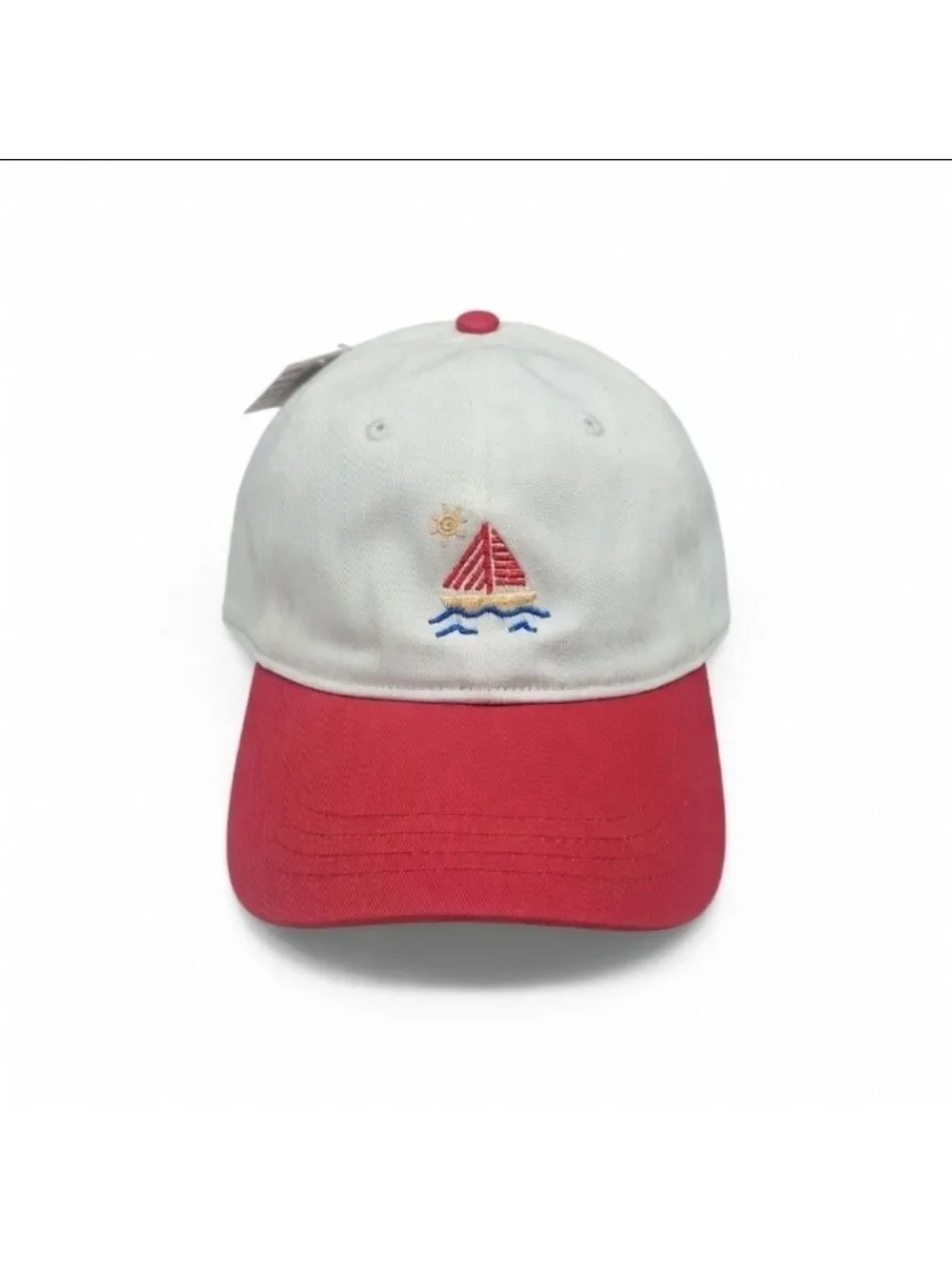 Frasier Sterling Sport Embroidered Sailboat Two-Tone Baseball Cap - Cream & Red